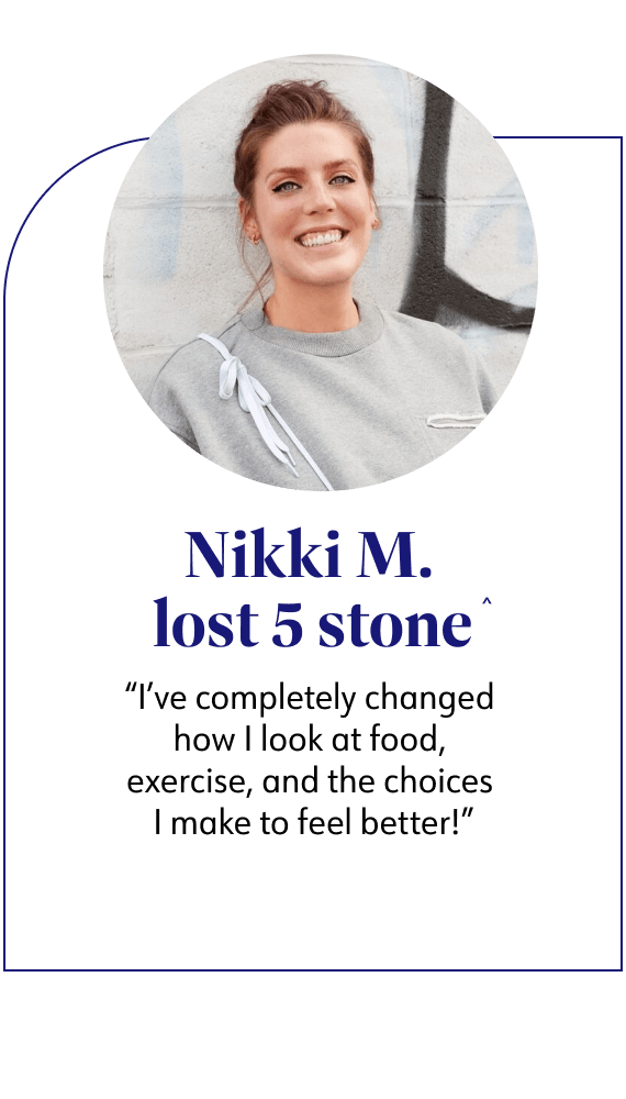 Nikki M. lost 5 stone said I've completely changed how i look at food, exercies, and the choices i make to feel better!