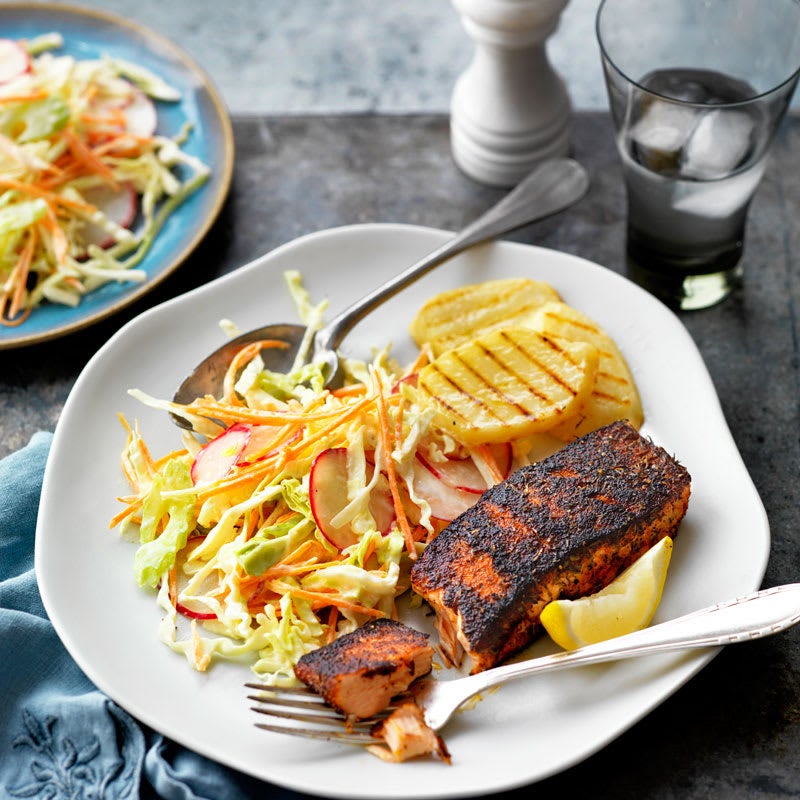 Photo of Cajun blackened salmon with shredded cabbage salad by WW