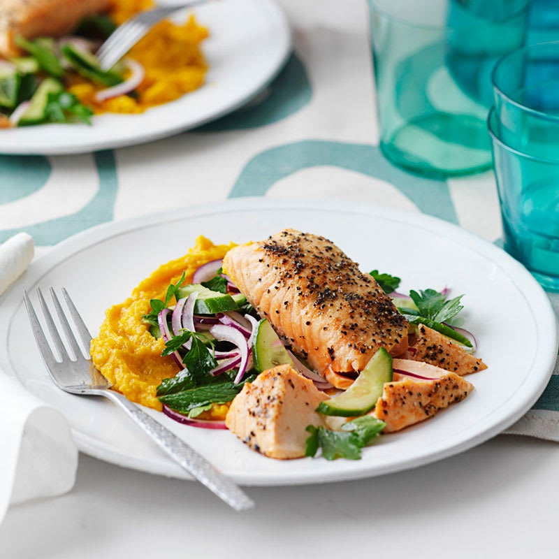 Photo of Lemon pepper salmon with pumpkin and chickpea puree by WW