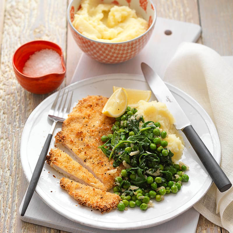 Photo of Chicken schnitzel with creamed spinach and peas by WW