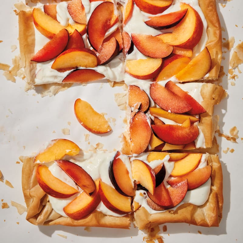 Peach & plum phyllo slab pie