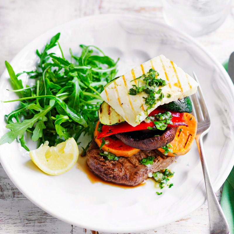 Photo of Grilled steak, haloumi and vegetable stacks by WW