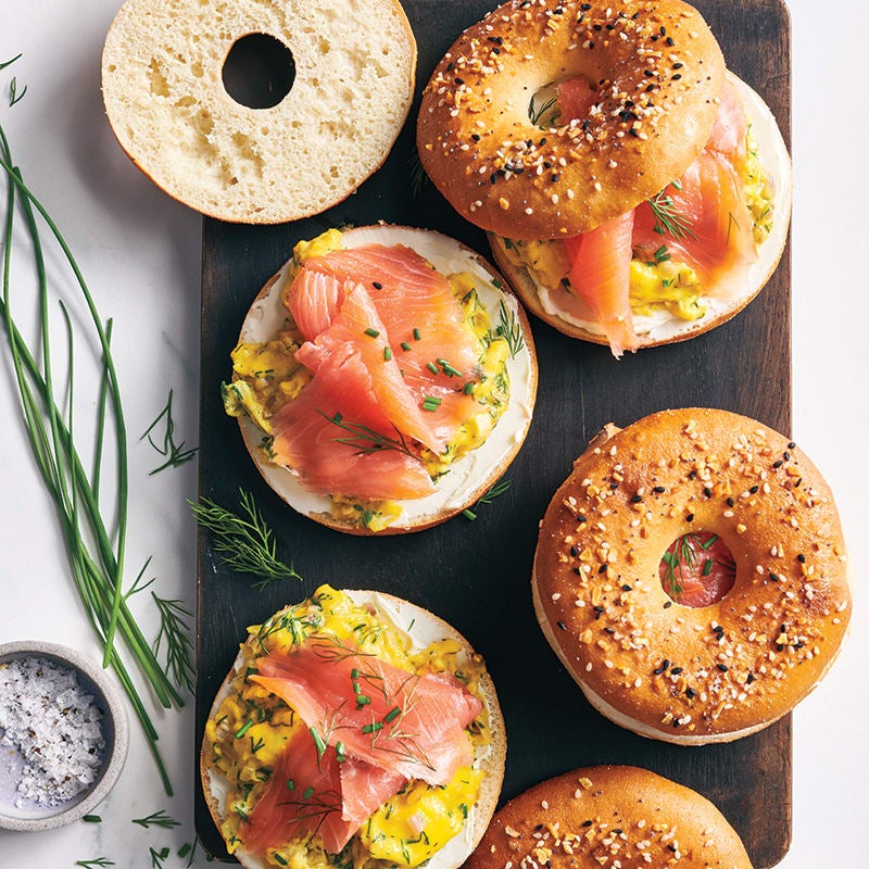 Lox and eggs bagel sandwiches