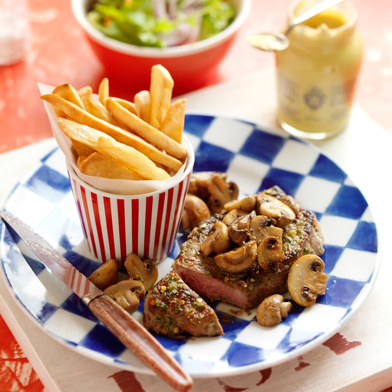 Photo of New York steak with mushroom and fries by WW