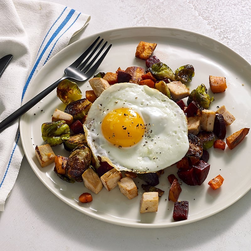 Photo of Leftover turkey hash with roasted veggies and a fried egg by Chef Eric Greenspan by WW