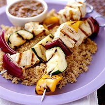Photo of Grilled Swordfish, Pepper and Zucchini Kabobs with Red Salmoriglio Sauce by WW