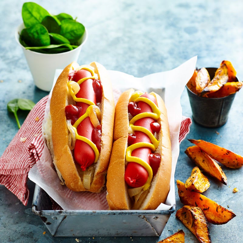 Photo of Classic hot dogs with sweet potato wedges by WW