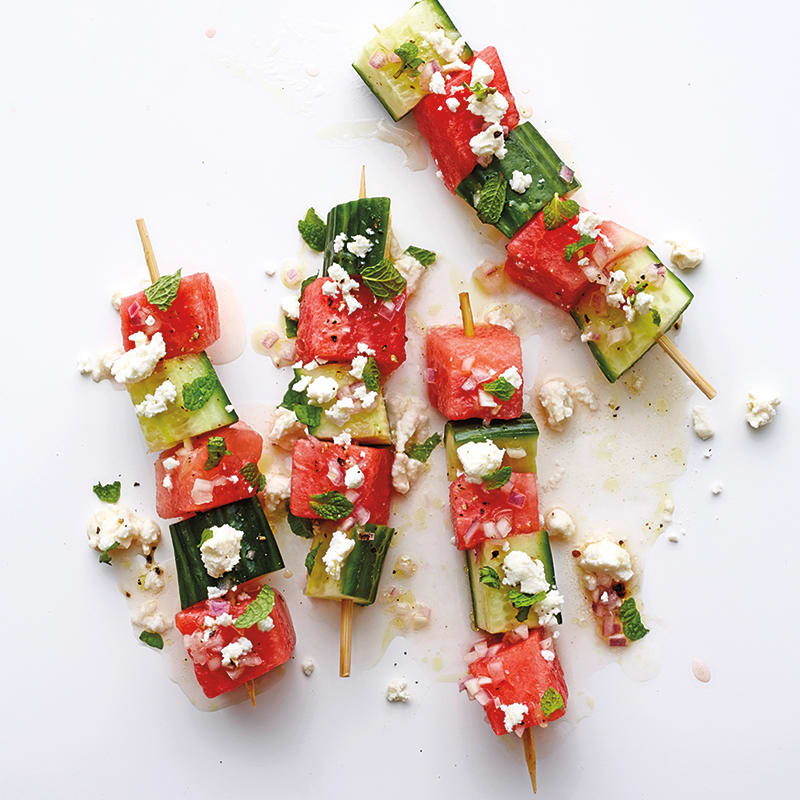 Photo of Watermelon-Cucumber Skewers with Feta & Mint by WW