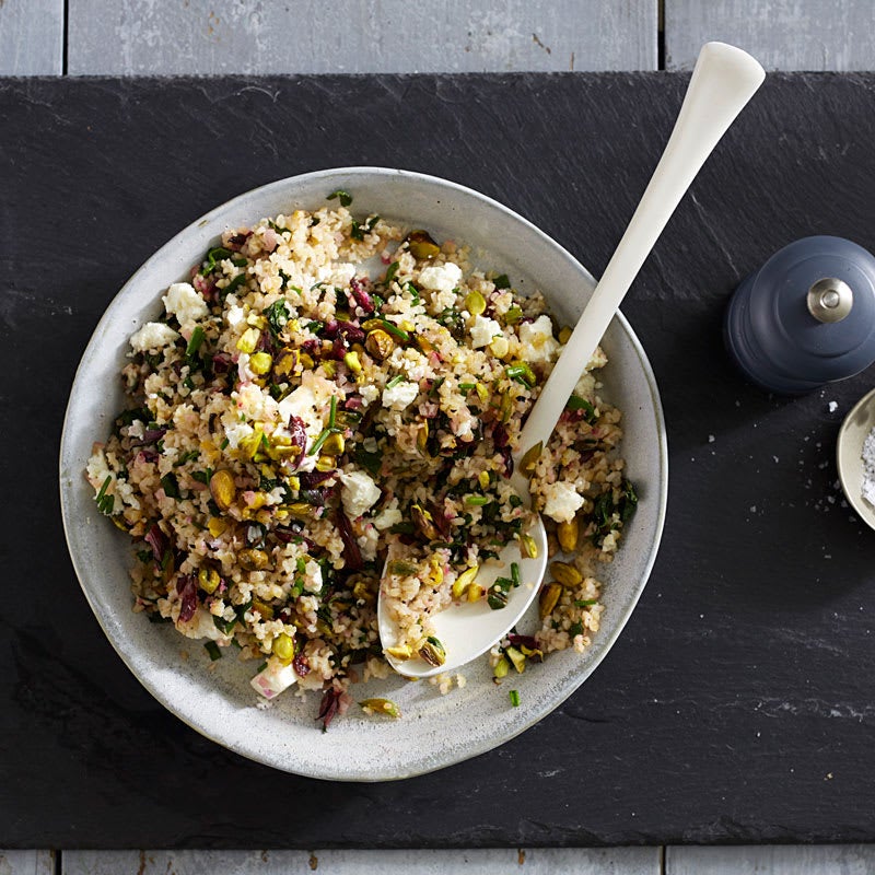 Photo of Beet Greens and Bulgur Salad with Feta and Pistachios by WW