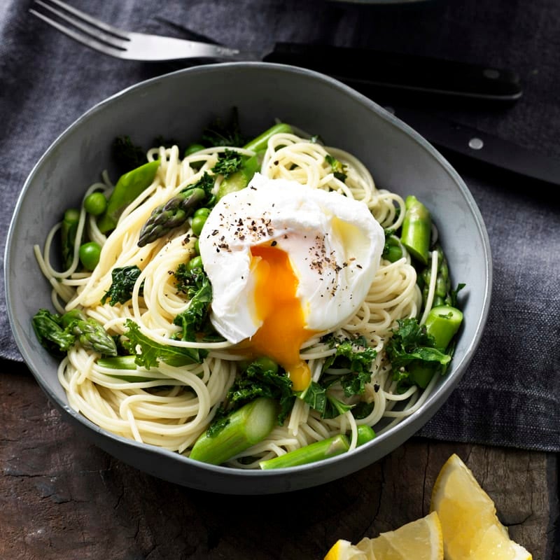 Photo of Pasta with spring veggies and egg by WW