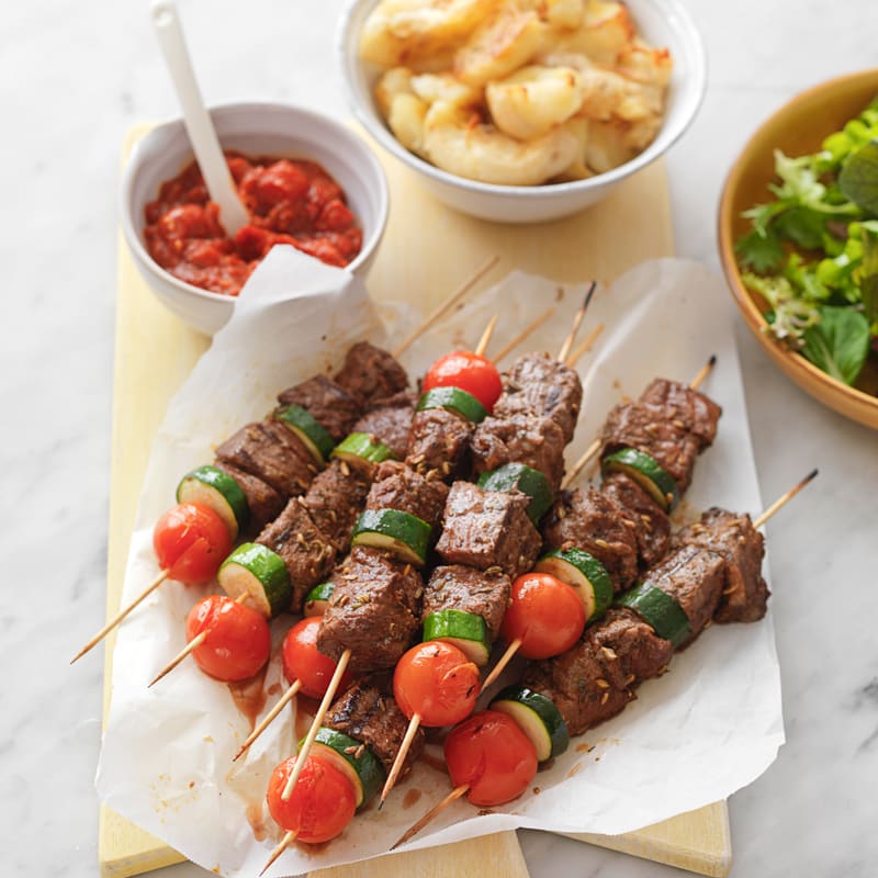 Photo of Beef, tomato and zucchini kebabs with chutney by WW