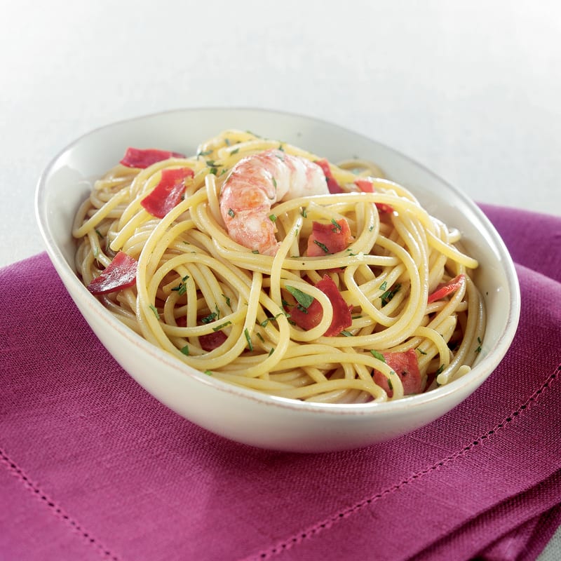Photo de/du Spaghetti au chorizo et langoustines par WW