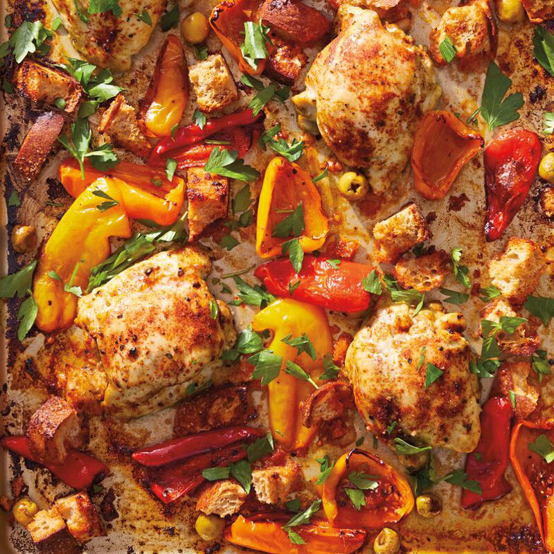 Sheet-Pan Roast Chicken with Peppers & Olives