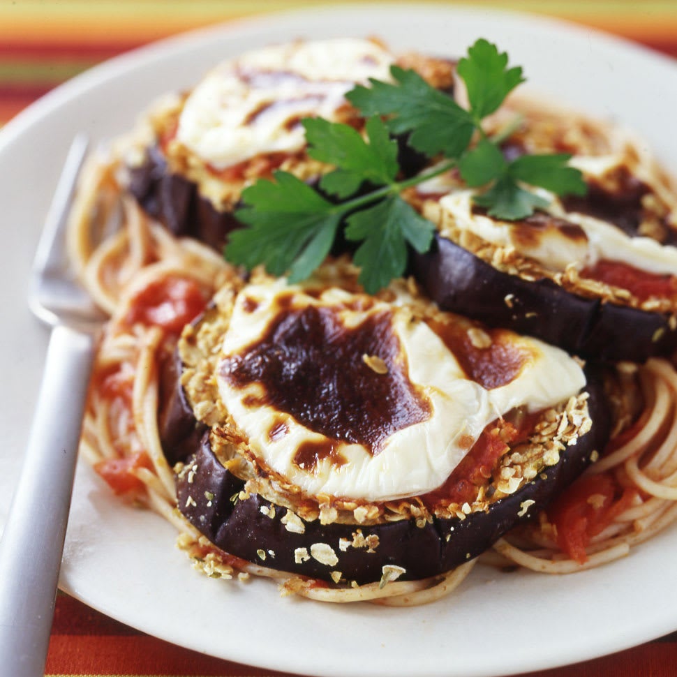 Photo of Baked eggplant Parmigiana over whole-wheat noodles by WW