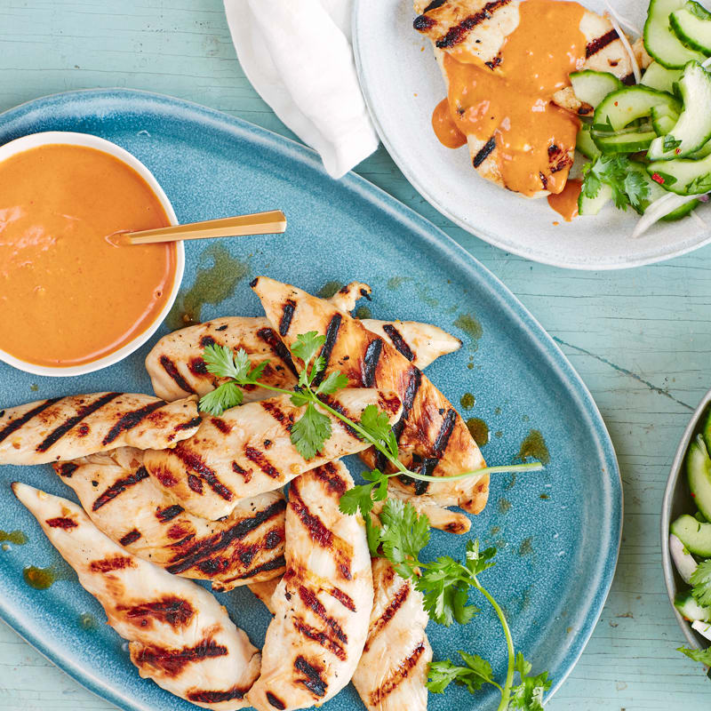 Photo of Chicken satay with peanut sauce and cucumber salad by WW