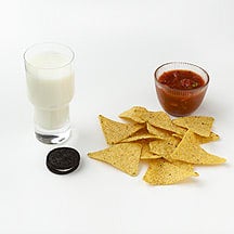 Photo of Milk and a Cream-Filled Cookie, Chips and Salsa by WW