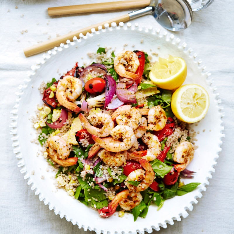 Photo of Sumac grilled prawns with corn, tomato and quinoa salad by WW