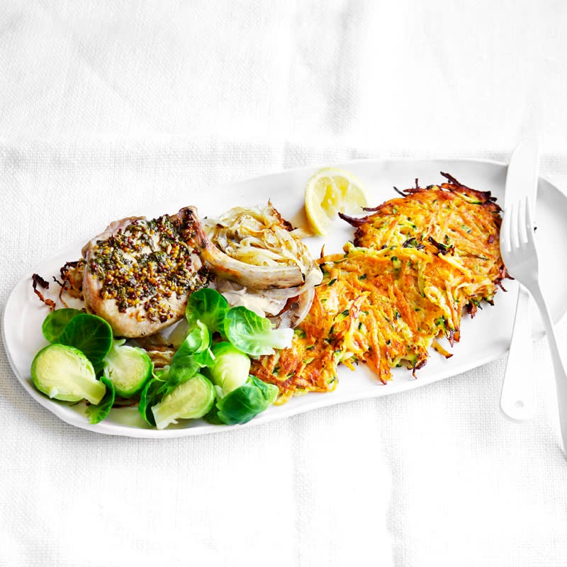 Photo of Fennel crusted pork cutlet on sweet potato and zucchini rosti by WW
