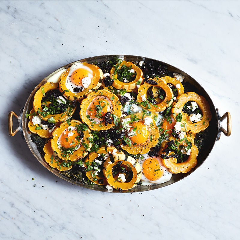Baked Eggs with Squash, Spinach, and Feta
