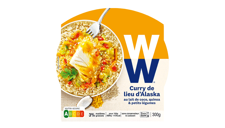 Plat cuisiné weight watchers pavé de lieu d'Alaska quinoa et sauce curry coco