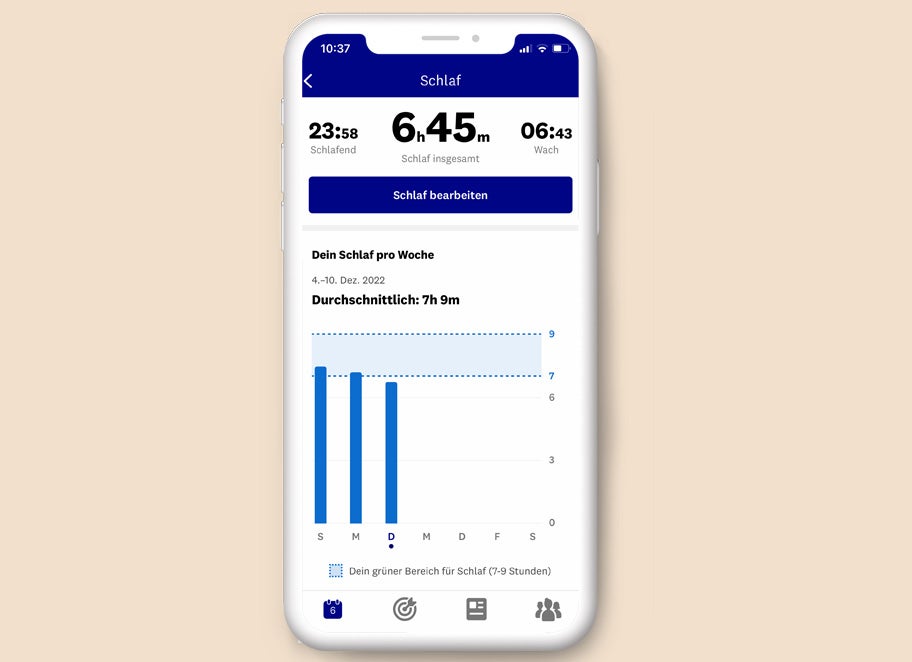 Vorschau vom Schlaf-Tracker in der App