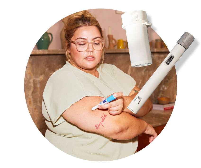 woman giving herself a prescribed weight loss injection
