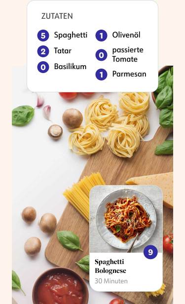 Ein Bild von Spaghetti Bolognese und den Zutaten