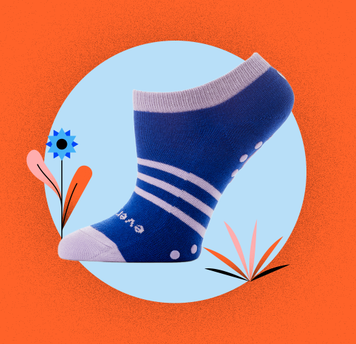 Lavender Unisex No Show Grip Socks, available at WW Shop site, with graphic illustration of flowers