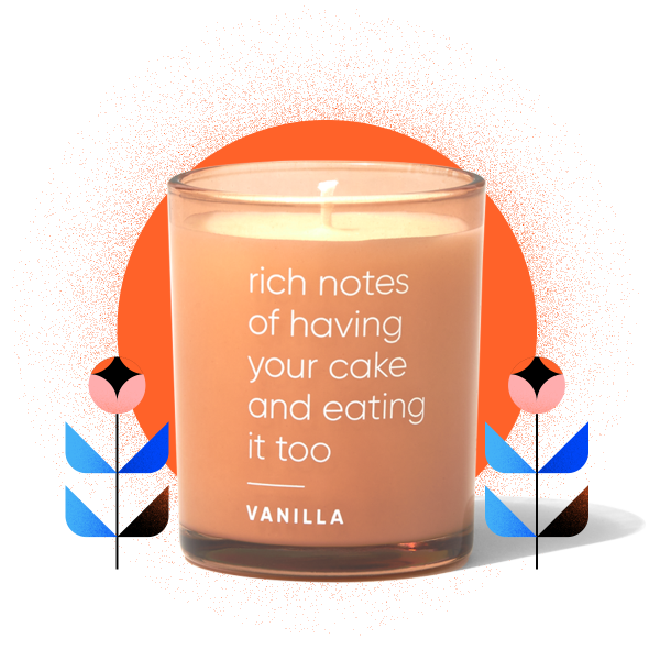 Vanilla candle from WW Sweet Retreat Candle Set, with graphic illustration of flowers. Set available at WW Shop site
